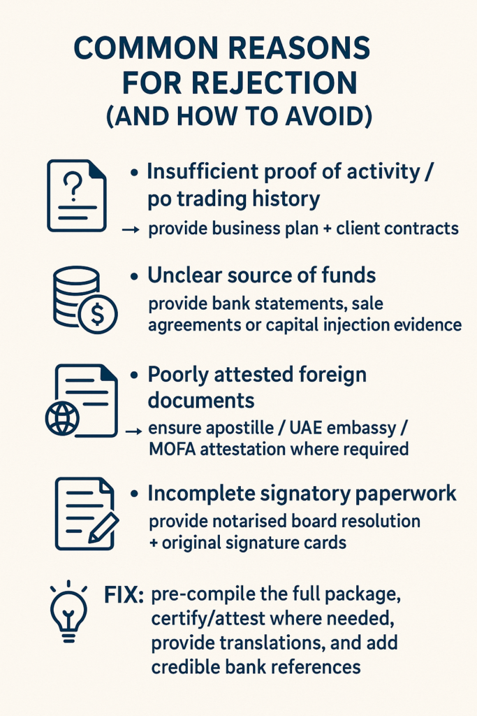 Common reason for rejection while you Open corporate bank account in Dubai